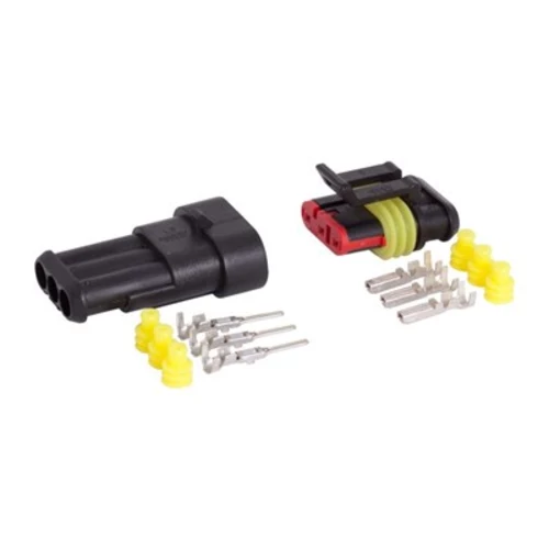 Hermeticky uzavretý elektrický konektor + zásuvka 3-piny 12-24V 15A IP67