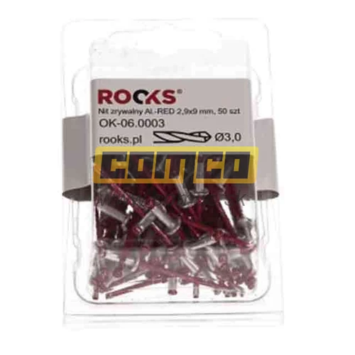 Sada trhacích/slepých nitov Rooks hliníkové červené 2,9x9 mm 50ks