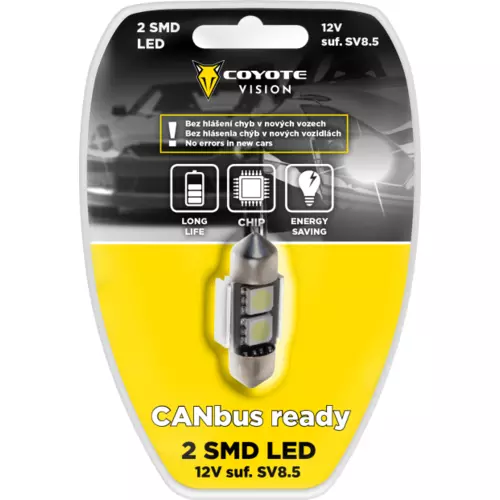 Žiarovka 2 SMD LED 12V suf. SV8.5 s rezistorom CAN-BUS ready biela /Coyote/