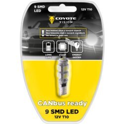 COYOTE Žiarovka 9 SMD LED 12V T10 s rezistorom CAN-BUS ready biela