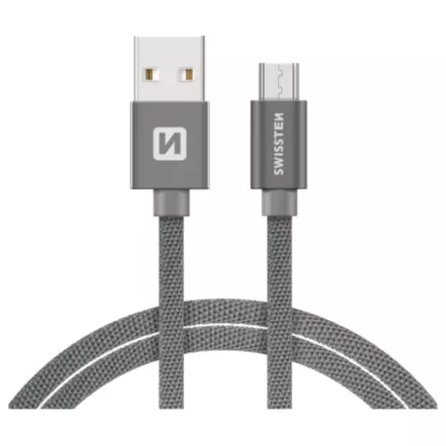 Kábel dátový SWISSTEN TEXTILE USB / MICRO USB 1,2m strieborný