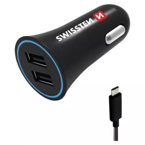Nabíječka CL SWISSTEN 2,4AMP 2x USB + kabel USB-C 1,2m