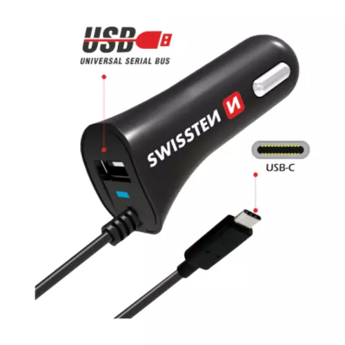 Nabíječka CL SWISSTEN USB-C a USB 2,4AMP
