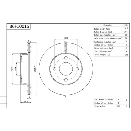 Brzdový kotúč AISIN B6F1001S