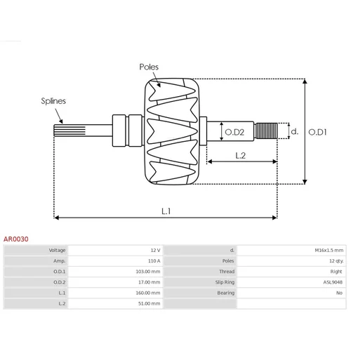 Rotor alternátora AS-PL AR0030 - obr. 1