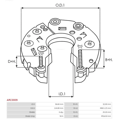 Usmerňovač alternátora AS-PL ARC0009 - obr. 2