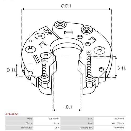 Usmerňovač alternátora AS-PL ARC3122 - obr. 2