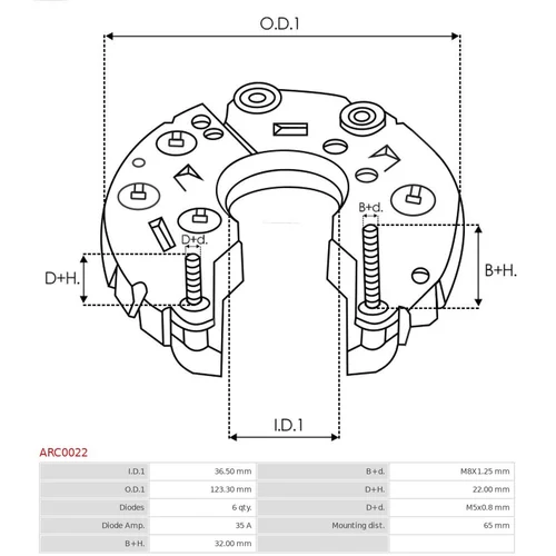 Usmerňovač alternátora AS-PL ARC0022 - obr. 2