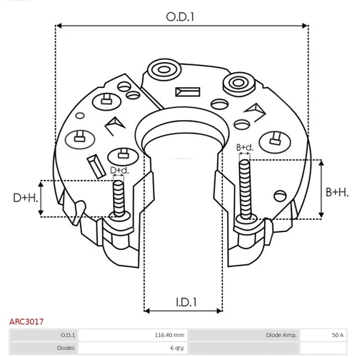 Usmerňovač alternátora AS-PL ARC3017 - obr. 2