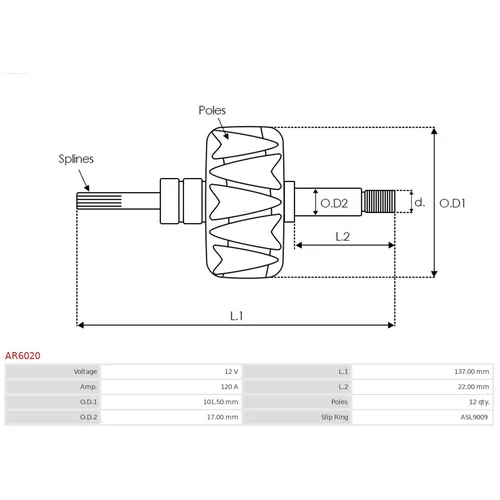 Rotor alternátora AS-PL AR6020 - obr. 1