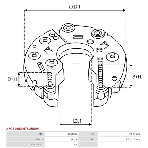 Usmerňovač alternátora AS-PL ARC5166(MITSUBISHI) - obr. 2