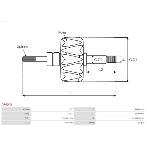 Rotor alternátora AS-PL AR0043 - obr. 1