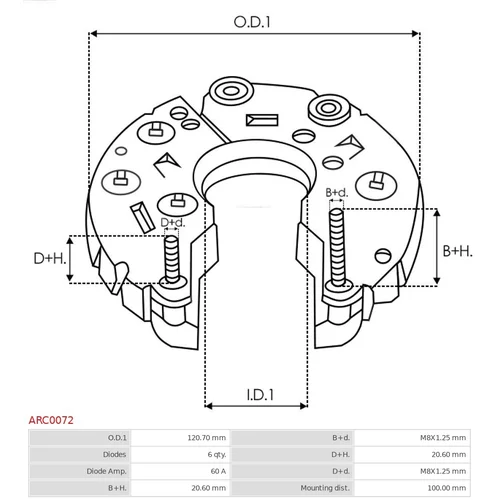 Usmerňovač alternátora AS-PL ARC0072 - obr. 2