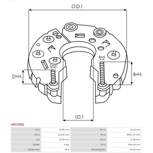 Usmerňovač alternátora AS-PL ARC0092 - obr. 2