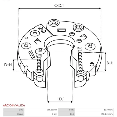 Usmerňovač alternátora AS-PL ARC3044(VALEO) - obr. 2