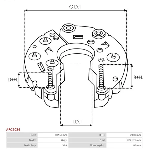 Usmerňovač alternátora AS-PL ARC5034 - obr. 2