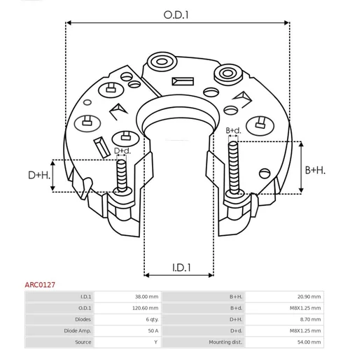 Usmerňovač alternátora AS-PL ARC0127 - obr. 2