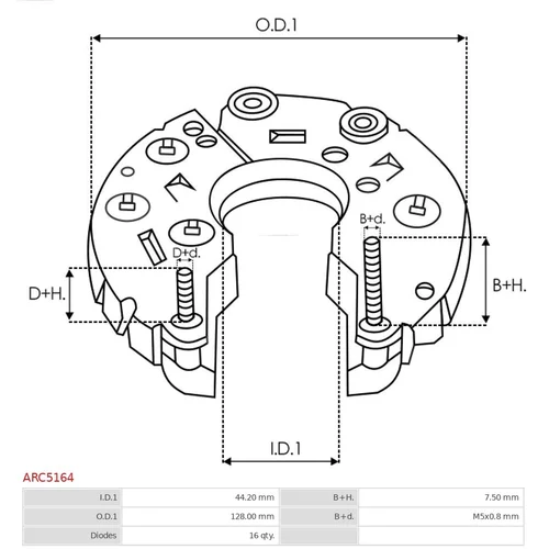 Usmerňovač alternátora AS-PL ARC5164 - obr. 2