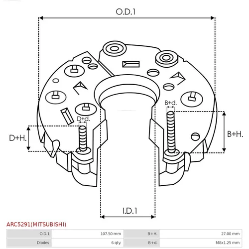 Usmerňovač alternátora AS-PL ARC5291(MITSUBISHI) - obr. 2