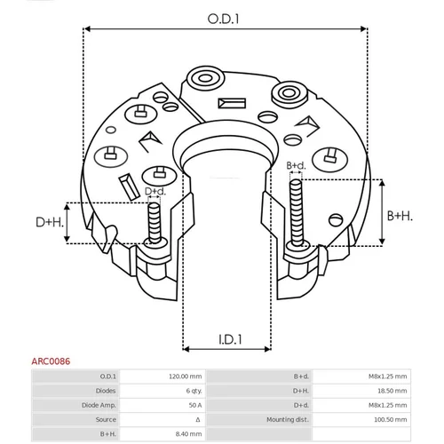 Usmerňovač alternátora AS-PL ARC0086 - obr. 2