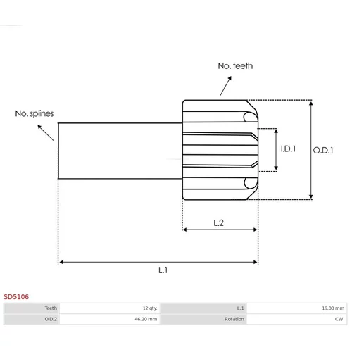 Voľnobežná prevodovka štartéra AS-PL SD5106 - obr. 2