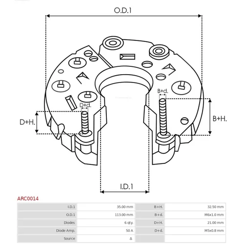 Usmerňovač alternátora AS-PL ARC0014 - obr. 2