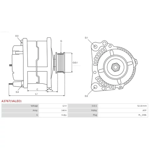 Alternátor AS-PL A3767(VALEO)
