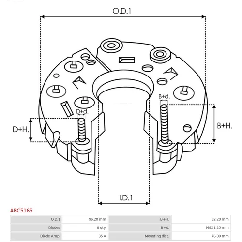 Usmerňovač alternátora AS-PL ARC5165 - obr. 2