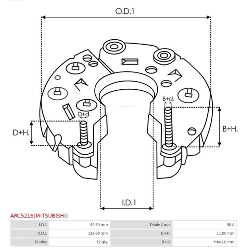 Usmerňovač alternátora AS-PL ARC5216(MITSUBISHI) - obr. 2