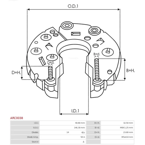 Usmerňovač alternátora AS-PL ARC0038 - obr. 2