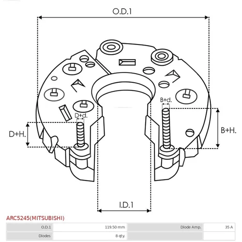 Usmerňovač alternátora AS-PL ARC5245(MITSUBISHI) - obr. 2