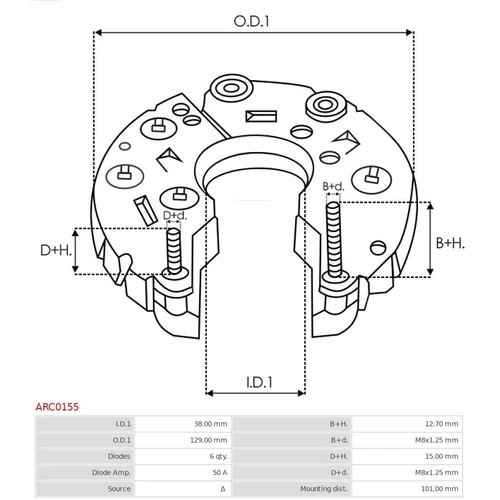 Usmerňovač alternátora AS-PL ARC0155 - obr. 2