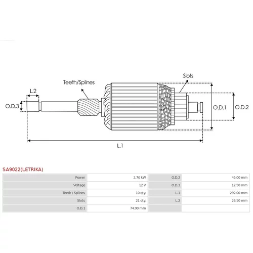 Rotor štartéra AS-PL SA9022(LETRIKA) - obr. 1