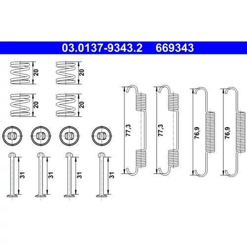 Sada príslušenstva čeľustí parkovacej brzdy ATE 03.0137-9343.2