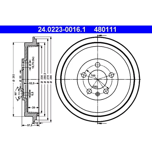 Brzdový bubon ATE 24.0223-0016.1