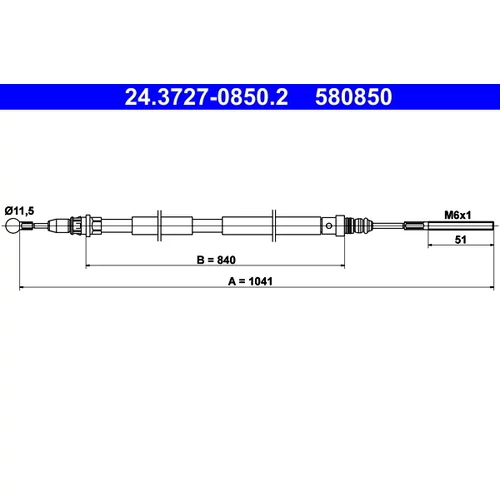 Ťažné lanko parkovacej brzdy ATE 24.3727-0850.2