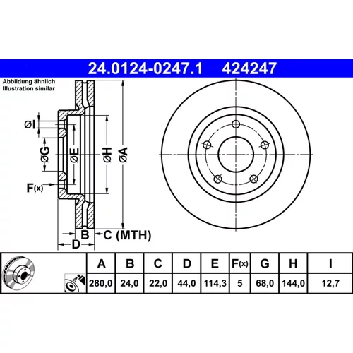 Brzdový kotúč ATE 24.0124-0247.1