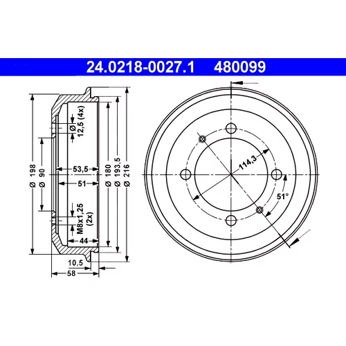 Brzdový bubon ATE 24.0218-0027.1