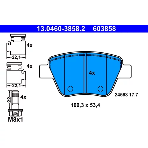Sada brzdových platničiek kotúčovej brzdy 13.0460-3858.2 /ATE/