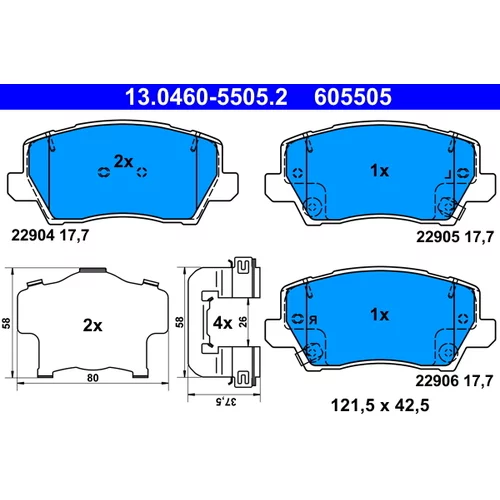 Sada brzdových platničiek kotúčovej brzdy ATE 13.0460-5505.2
