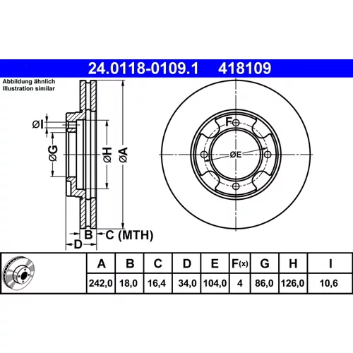 Brzdový kotúč ATE 24.0118-0109.1