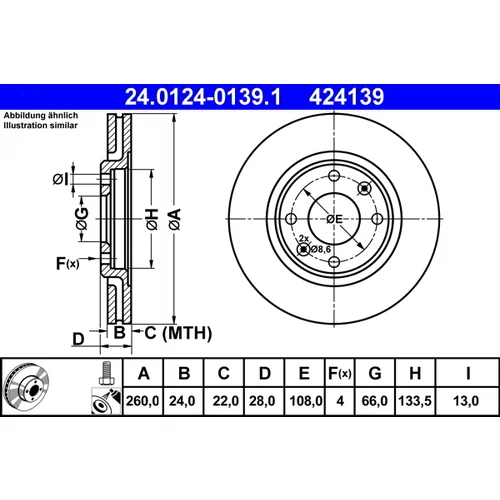 Brzdový kotúč ATE 24.0124-0139.1