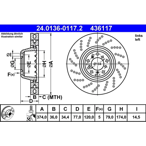 Brzdový kotúč ATE 24.0136-0117.2