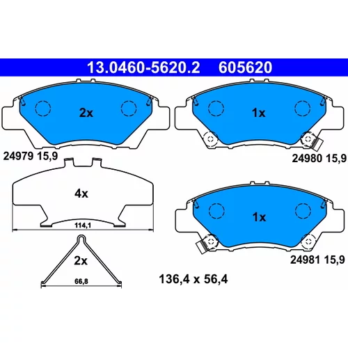 Sada brzdových platničiek kotúčovej brzdy ATE 13.0460-5620.2