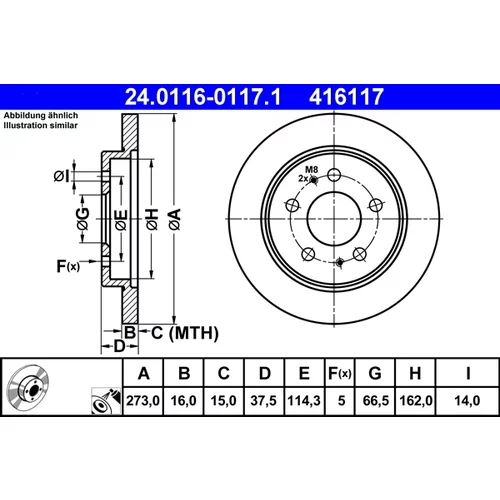 Brzdový kotúč ATE 24.0116-0117.1