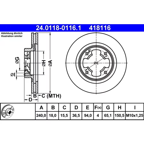 Brzdový kotúč ATE 24.0118-0116.1