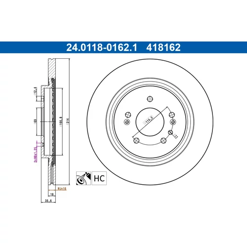 Brzdový kotúč ATE 24.0118-0162.1