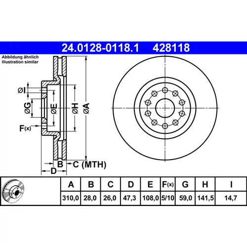 Brzdový kotúč ATE 24.0128-0118.1