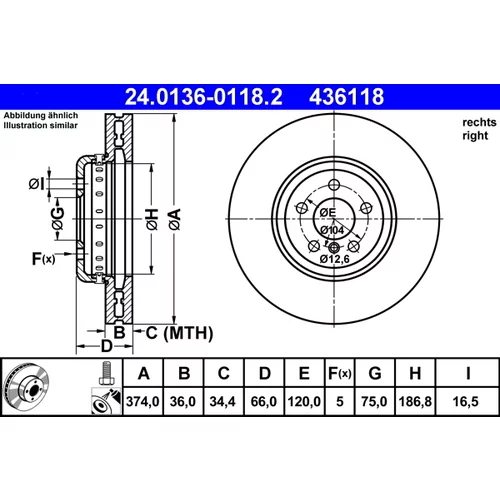 Brzdový kotúč ATE 24.0136-0118.2