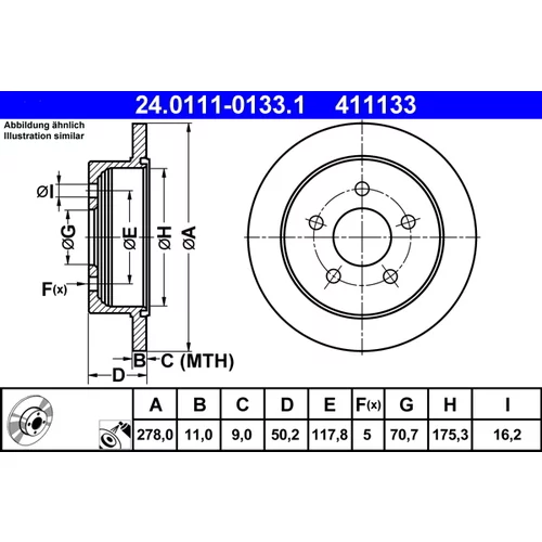 Brzdový kotúč ATE 24.0111-0133.1